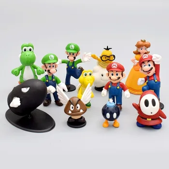 18Pcs/Daug Super Mario Bros PVC Veiksmų Skaičiai Žaislai anime žaislas lėlės Luigi Yoshi Naršyklė Persikų Modelis Animacinių filmų Lėlės gimtadienio dovanos