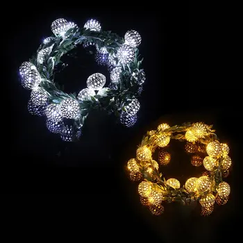 20 LED rotango Maroko kamuolys šviesos eilutę baterija lauke Galia Kalėdų dieną, patalpų lauko apdailos aukso/sidabro BZ496