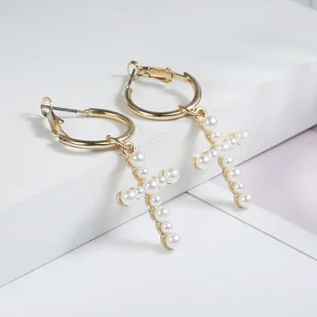 2009 m. korėjos versija nauji auskarai Geometrinis pearl Kryžiaus Auskarai reikmenys Harajuku merginos Širdies Pakabukas