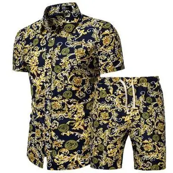 2021 m. Vasarą, Nauji vyriški Drabužiai Trumpas Rankovėmis Atspausdintas Marškinėliai Šortai 2 Gabalas Vyrų Mados Atsitiktinis Paplūdimio Dėvėti Drabužiai