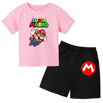 2021 vasaros vaikų drabužius, Super Mario kostiumas, T-marškinėliai, šortai, berniukas, mergaitė, modelis tiktų vaikų drabužiai tiktų 4-14 metų amžiaus