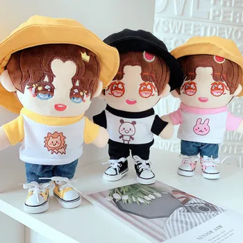 20cm Baby Doll Pliušinis Lėlės Vasaros Drabužių Puikus Kimštiniai Žaislai, kelnės, kepurė hat Lėlės Priedai Korėja Kpop EXO Idol Lėlės