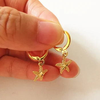 24K Aukso Užpildytas Auskarai Moterims Jūros Žvaigždė Nukris Earing Brincos Femme Pendientes Mujer Vintage Papuošalai Accesories Šalis Dovanos
