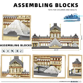 3377pcs Prabanga Mini Blokų Pasaulio Kūrybos Architektūros Prancūzija Paryžiaus Luvro Muziejus 
