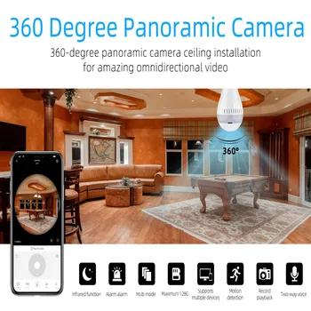 360 laipsnių LED Šviesos, Kamera, 1080P Belaidžio Panoraminis Home Security 