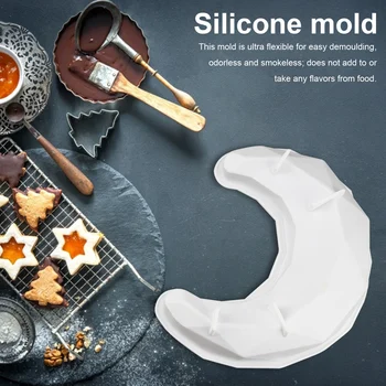 3D Diamond Mėnulio Formos Mousse Cake Silikono Formos Desertas Eid Mubarakas Ramadanas Kepimo Pyragas Pelėsių Tortas Įrankiai