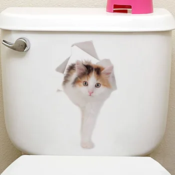 3D Katė, Šuo Siena Lipdukas Vonios kambarys, Miegamasis Gyvūnų Lipdukai Tualetas Lipdukai Namų Puošybai Meno Plakatas SCVD889