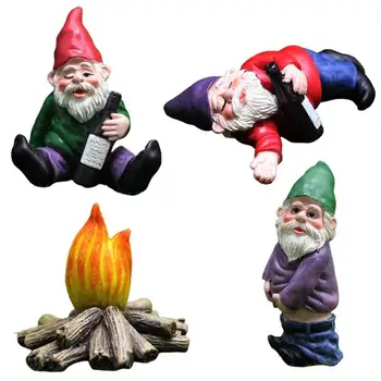 4pcs/set Dervos Nykštukai Statula, Sodo Reikmenys, Papuošalai Lėlės Namas Sodo Įdomus Dizainas Mini Dervos Girtas Gnome