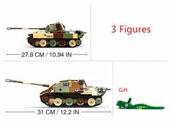 725Pcs Karinės Pantera vidutinį Tanką Modelio Blokų Rinkinius Ginklu Karo Armijos WW2 Kūrėjas Plytų Švietimo Žaislai Vaikams