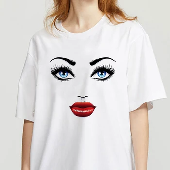 90-ųjų Grafikos Roko Viršuje Tees Moterų Akių makiažo kaukė Marškinėliai Moterims Harajuku Vintage marškinėliai Mados Karalienė Marškinėlius