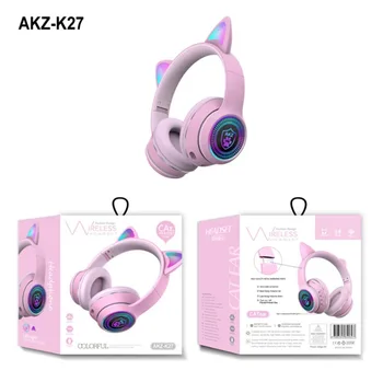 AKZ-K26 Kačių Ausų Belaidžio ryšio laisvų Rankų įrangą Belaidžiu Bluetooth V5.0 Ausinių RGB Stereo Universalią 3,5 MM Lizdas Su Build-in Micophone