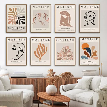 Abstrakti Matisse Moteris Linijų Koralų Lapų Sienos Meno Tapybos Drobės Šiaurės Plakatai Ir Spausdina Sienos Nuotraukas Gyvenimo Kambario Dekoro