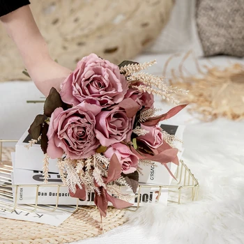 Aukštos Kokybės, Dirbtinės Rožės Sausų Gėlių Puokštė Stalo Puošmena namų dekoro vestuvių puokštė