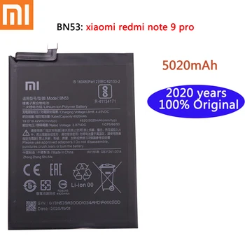 Aukštos kokybės 2020 metų Pradinio 5020mAh BN53 Bateriją Už Xiaomi Redmi 9 pastaba Pro Bateria Mobiliojo Telefono Baterijas