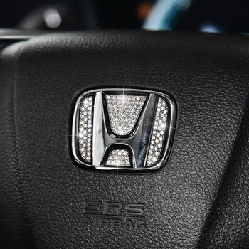 Automobilio vairas logotipu Rhinestones apdailos lipdukai HONDA Accord Civic Tinka Jazz CRV CRZ Miesto Elysion Odyssey Priedai