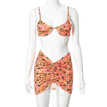 Bomblook Paplūdimio Laisvalaikio Atostogų Moterų maudymosi kostiumėlį Vasaros 2021 Spausdinti Bikini Raišteliu Kelnės 2 dalių Komplektas Vetement Femme Komplektai