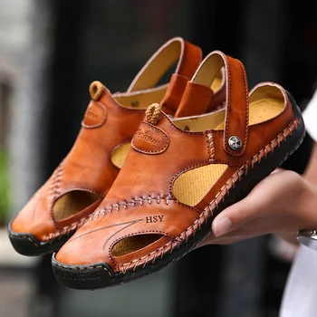 Coslony vyrai sandalai vasarą dizaineris prabangus natūralios odos 2021 Paplūdimio Šlepetės, neslidžia Minkštas Lauko batai plius dydis 47 48
