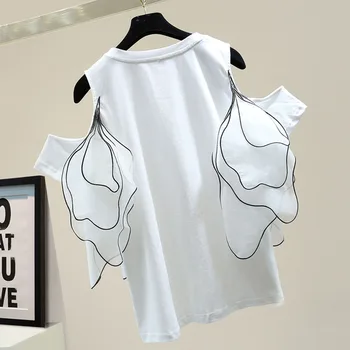 Dizaino Prasme Off-pečių trumparankoviai marškinėliai 2021 m. Vasarą korėjos Stiliaus Laisvi Ir Plonas Viršūnes Mados marškinėliai Moterims Atsitiktinis Tee
