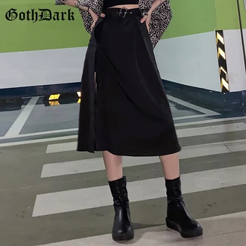 Goth Tamsiai Nėrinių Centras Gotikos Pieštukas Black Midi Sijonai Harajuku Punk Moterų Aukšto Juosmens Sexy Ilgas Sijonas Emo Alternatyvių Drabužių