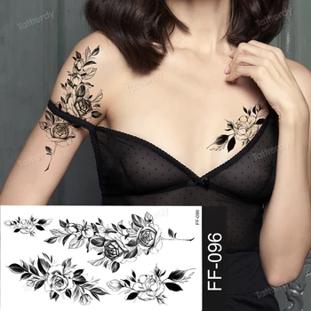 Gėlių laikina tatuiruotė rankovės raištį netikrą tatuiruotę moters eskizas, gėlės, rožė, bijūnas saulėgrąžų moterų tatuiruotės vandeniui