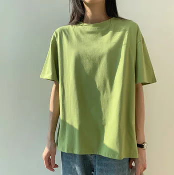 HAN Gryna spalva spalvotų medvilnės marškinėliai moterims vasaros naują stilių Honkongo stiliaus visų rungtynių pusė rankovėmis prarasti korėjos stiliaus viršaus
