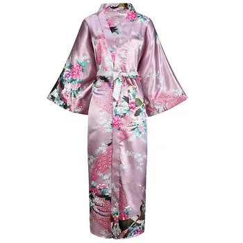 Ilgai Stilius Laisvas Japonijos Satino Povas Moteris Yukata Suknelė Sleepwear Rytų Kimono Haori Kinijos Qipao Pižamą Skraiste, Japonija