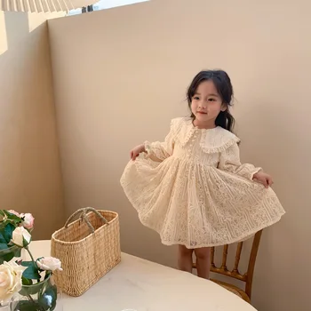 Japonijos Korėjiečių Stiliaus Naujas Pavasario Prekės Kūdikių Mergaitės, Nėriniai Princesė Suknelės Vaikams Gimtadienio Kamuolys Suknelė Vaikų Smėlio Nėrinių Suknelė