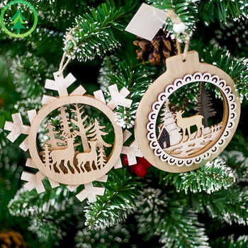 Kalėdų Snaigės Elnias Medžio Modelio Natūralios Medienos Pakabukas 2019 namų Dekoracijos Kabinti Dovanos, Papuošalai prekes