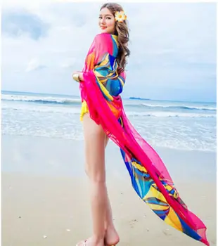 Karšta Moteris Padengti Iki Šifono Paplūdimio Bikini Spausdinti Vien Laisvi Tvarstis Apvyniokite Šaliku Pareo Maudymosi Kostiumėliai, Sarongas Ponios Vasaros Paplūdimio