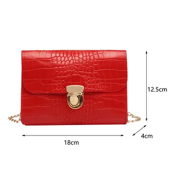 Korėjos stilius paprastas dangtelis mažas kvadratas maišelis-Lock Maišą Moterų Oda Kieta Spalva Grandinės Rankinė Moterims Vieną Grandinę Mažas maišelis#30