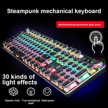 Mechaninė Žaidimų Klaviatūra 104 Klavišai USB Laidinė LED Apšvietimu Retro Metalo Žėrintis Klaviatūros Turas Keycap 36 Spalvą Desktop