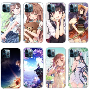 Mergaičių Anime Simbolių, telefono dėklas, Telefono 11 12 Pro Max X XS XR Xs Max Mini 6 6s 7 8 Plius Silicio gelio, Padengti