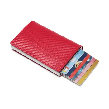 Moterų Kredito kortelės turėtojas anglies PU Odos Piniginės Aliuminio Automatinė Mini Piniginė Kišenėje ID Kortelės RDA Blokavimo piniginės