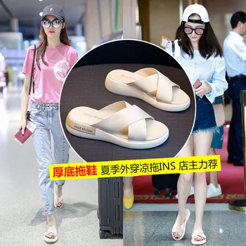 Moterų vasarą nešioti storu dugnu nuolydis posvyrio kampas šlepetės moterų sandalai naujas laisvalaikio pusė šlepetės moterų sandalai