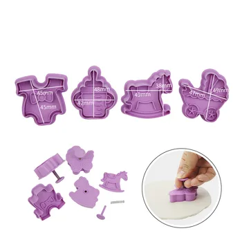 Naujas 4Pcs/Set Purple Torto Formos Cookie Cutter Animacinių filmų Kūdikio Butelio Dekoras Cukraus Pasta Kepalas Sugarcraft Stūmoklį, Minkštas Pjovimo Įrankis