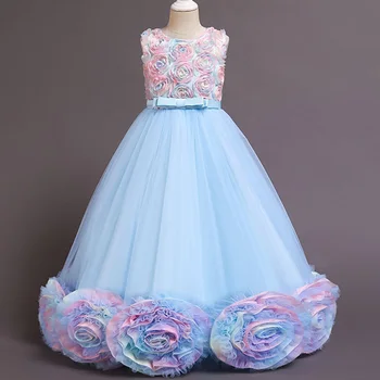 PLBBFZ High-End Mergina Dress Žiedlapis Princesė Ilgai Oficialaus Pirmosios Komunijos Vaikų Šalis Elegantiškas Vaikai Suknelė Mergina Vestuvių