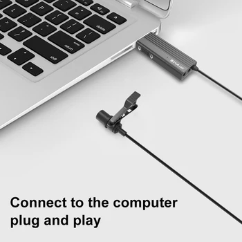 PULUZ USB Clip-on Laidinio Atvartas Mic Įrašymas Mikrofonas Lavalier Silent Kondensatoriaus Mikrofonas