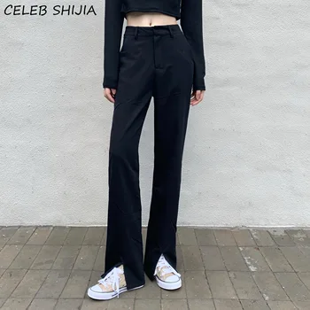 Padalinta Kostiumas Kelnės Moteris Aukštos Juosmens Juodos Tiesios Kojos Kelnės Moteriška Elegancija Korėjos Drabužių Streetwear Vasarą, Pavasarį Kelnės Moteris