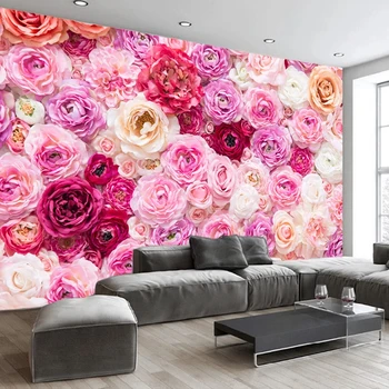 Pasirinktinius Nuotraukų Meno Tapetai, Gražus Raudonas Rose Gėlės Sienų Tapybos Vestuvių Kambario, Miegamojo Kambarį Apdaila 3D Sienų Freskomis