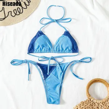 Riseado Push Up maudymosi Kostiumėliai Moterims, maudymosi kostiumėlį 2021 Seksualus Micro Bikini Kratinys Maudymosi Kostiumai Rišti Brazilijos Biquini Vasaros Bikini