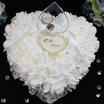 Romantiška Vestuvių Dramblio Kaulo Satino Kristalų Žiedas Pareikštinių Pagalvė Pagalvėlės Žiedas Širdies Formos Pagalvė Dalyvavimo Pasiūlyti Santuoka Dekoras