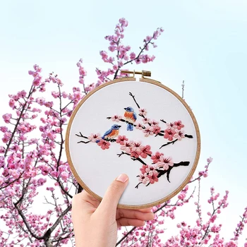 Siuvinėjimo Starter Kit, su Sriegiu Cherry Blossom Bluebirds Siuvinėjimo Modelio Skaitmeninio Vertus, Siuvinėjimo Modelio 