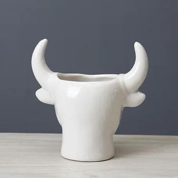 Strongwell Mini Keramikos Vazonai Animacinių Filmų Bull Galvos Sodinamoji Namų Dekoro Priedai Balto Porceliano Sultingi Vazoninių