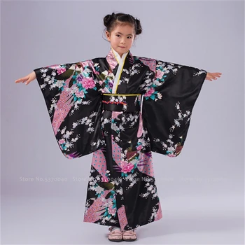 Tradicinis Japonų Kimono Mergina Oficialų Šalis Suknelė Nacionalinės Spausdinti Sakura Žydi Yukata Rūbeliai Vaikams Aodai Haori Cosplay Kostiumas