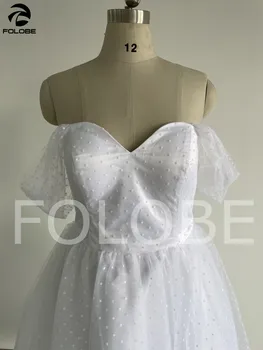 Trumpa Vestuvinė Suknelė Dot Tiulio Brangioji, nuo Peties Midi-blauzdos LengthRobe De Mariee-Line Vestuvinės Suknelės pagal Užsakymą Pagaminti 2021