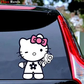 Trys Ratels FC393 Bad Kitty Su Šautuvu Mielas Velnias Juokingas Anime ir Animacinių filmų 3D Lipdukai Automobilio Pvc Pav Decal