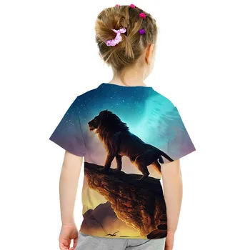 Vasaros Vaikų Drabužių Gyvūnų T-shirt Liūtas T-shirt Juoda 3D T-shirt Streetwear Trumpas Rankovės marškinėliai Berniukams ir Mergaitėms