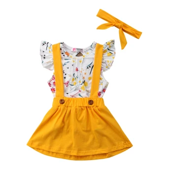 Vasarą Vaikams, Kūdikių Mergaitės Medvilnės Gėlių Marškinėliai Topai+Diržų Suknelė, Sijonas Komplektus Drabužių Dydis 1-5T