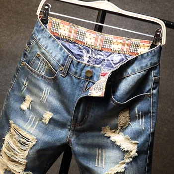 Vyriški vasaros džinsinio šortai asmenybės dizaineris skaldytų skylę tendencija prekės ženklo drabužių jaunimo mados tiesiai medvilnės atsitiktinis šortai