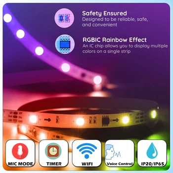 WIFI Dreamcolor LED Juostelės Magic Namų Išmaniųjų Telefonų Kontroliuojamas Šviesos Juostelės 0.5/1/2/5/6/10M RGBIC Apšvietimas Miegamajame Šaliai Dekoro